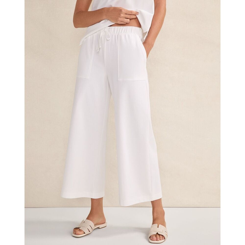 Haven Well Within $98 Organic Cotton Interlock Crop Pants White Wide Leg XS NEW